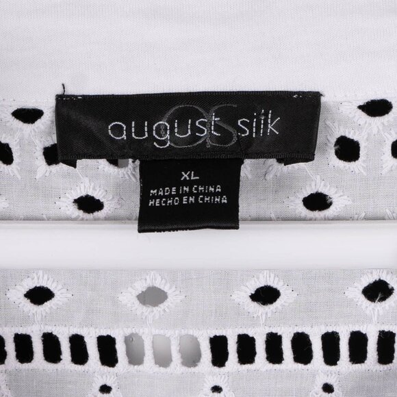 August Silk Eyelet Blouse XL Women White VNeck Long Tunic Cover Up Cotton CutOut - Picture 5 of 6